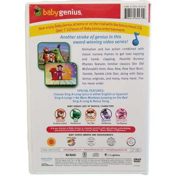 Baby Genius Favorite Nursery Rhymes CD and DVD Ages 0 - 36 monthts - Picture 2 of 4
